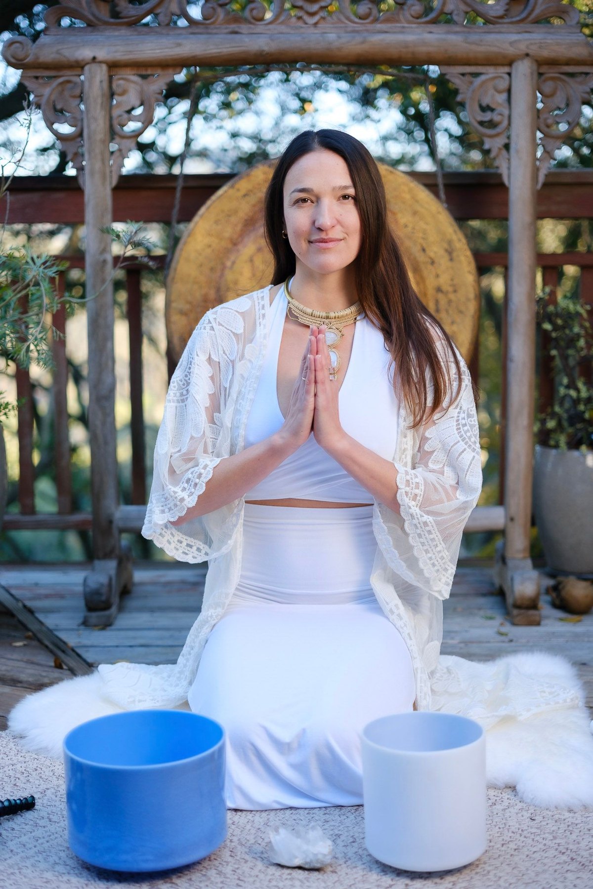 Nina with crystal singing bowls